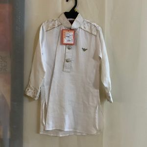 Satellite Indian Traditional Boys Pathani Shirt  Cream with Gold embroidery